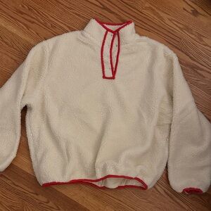 PARKE Cream Fleece Pullover with Red Trim